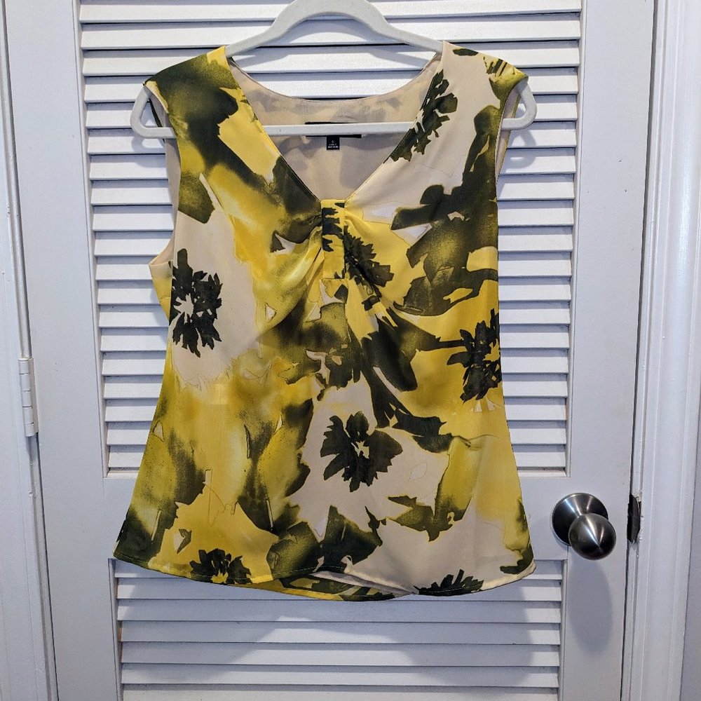 Evan Picone Tank Top Womens Sz 8 Sleeveless V Neck Lined Green Floral Summer